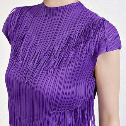 Temperament pleated dress dress dress European and American women's foreign trade explosions high-end Miyake tassel base skirt summer