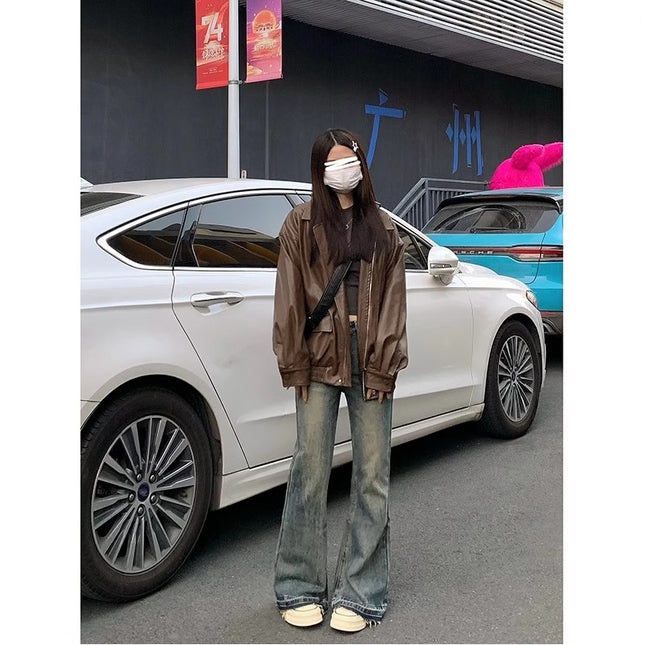 American-style Retro Micro-lar Jeans Women's Trendy All-match New High Waist Thin-looking Loose No-leg Flared Pants