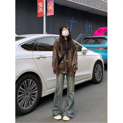 American-style Retro Micro-lar Jeans Women's Trendy All-match New High Waist Thin-looking Loose No-leg Flared Pants
