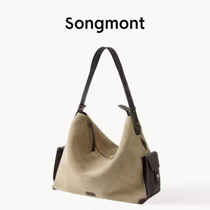 Songshanxia Xunlu Series Hobo Bag New Model Vegetable-Tanned Leather Wide Shoulder Strap Fashionable Versatile Shoulder Bag