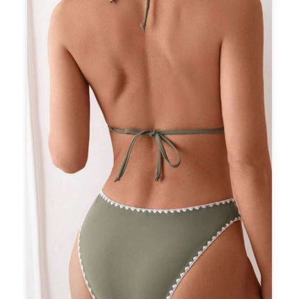 European and American Sexy Split Swimsuit Women's Triangle Cup Bikini Lace Decoration High Waist Bikini Swimsuit Set