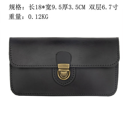 2024 New Crazy Horse Leather Leather Mobile Phone Waist Bag Wearing Belt Horizontal Full Leather Protective Cover Retro Work Bag