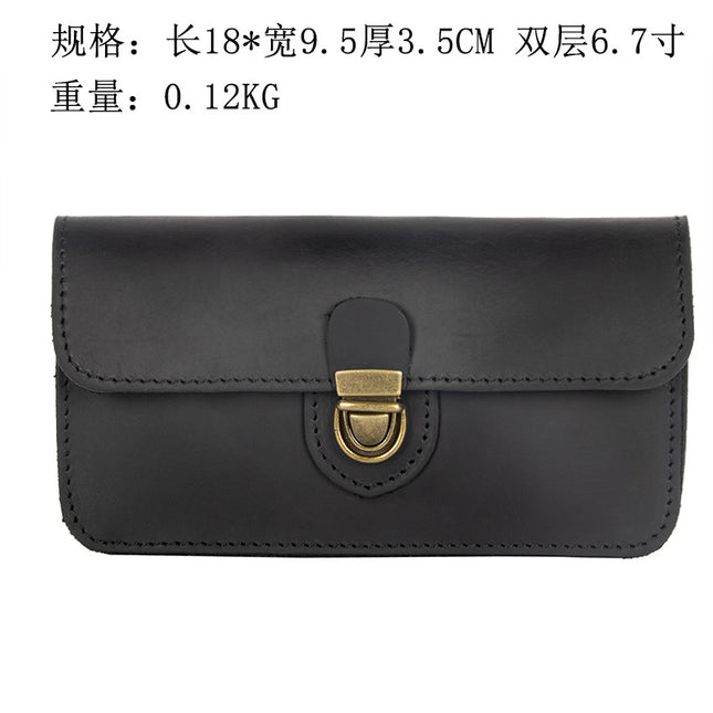 2024 New Crazy Horse Leather Leather Mobile Phone Waist Bag Wearing Belt Horizontal Full Leather Protective Cover Retro Work Bag
