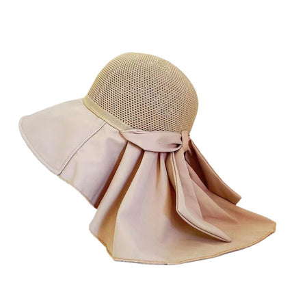 Spring and summer sunscreen face-covering breathable fisherman hat Korean bow shawl hat outdoor multi-functional sun hat