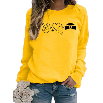 Cross-border European and American foreign trade supply scissors hand electrocardiogram love printing long sleeve round neck sweater autumn and winter men and women
