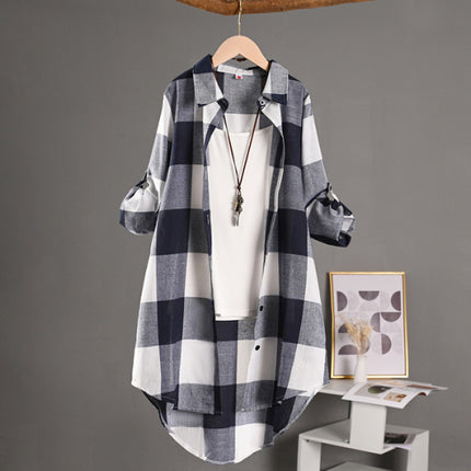 AliExpress cross-border foreign trade plaid shirt spring and summer thin sunscreen cardigan coat long long sleeve shirt