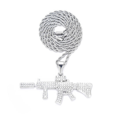 European and American cross-border hip-hop jewelry alloy full diamond M4 rifle domineering luxury men's gun pendant factory wholesale