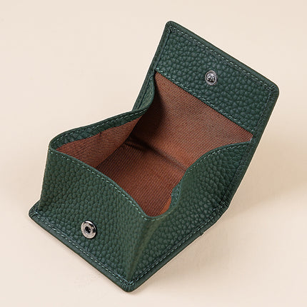 Mini Japanese-Style Genuine Leather Coin Purse for Women, Simple Short Coin Pouch with Pebbled Texture, Ultra-Thin Coin Storage Pouch for Women