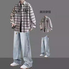 White jacket + blue jeans two-piece set high quality / M