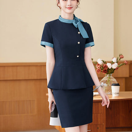 Short-Sleeved Stewardess Elegant Beauty Salon Oral Front Desk Work Clothes Professional Suit Female Hotel Reception Service Staff Uniform