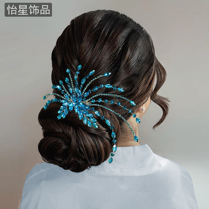 Yixing Fashion Light Luxury Rhinestone Hair Stamp Red Riding Book Same Style Hair Accessories Elegant Flower Blue Hair Comb A269