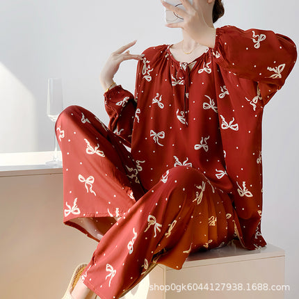 2025 New Leopard Print Cotton Silk Pajamas Women's Summer Thin Long-sleeved High-end Outwear Spring and Autumn plus size Home Clothes
