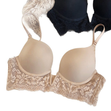 European and American Sexy Lace Underwear Women's Thin Large Chest Large Size Bra Anti-sagging Soft Steel Ring Bra Set