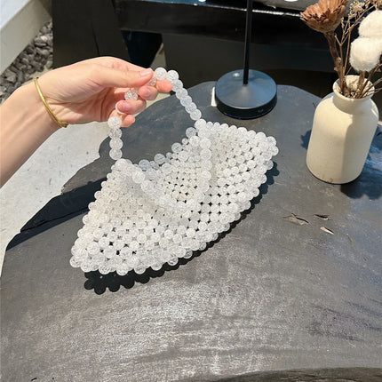 French Retro Hand-Woven Beaded Ice Cracked Pearl Fan-Shaped Bag Fairy Dumpling Mobile Phone Bag Hand-Held Crossbody Bag
