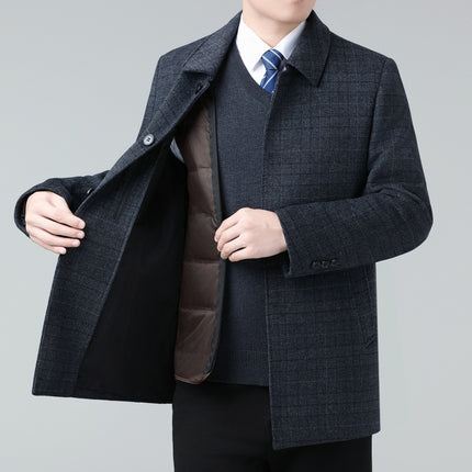 Double-Sided Wool Coat for Men, Mid-Length, Suitable for Middle-Aged and Elderly Fathers, Woolen Overcoat with down Lining