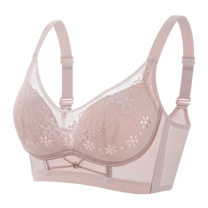 Spring and summer new thin hole cup bra gathered without steel ring lace underwear women's anti-sagging manufacturers on behalf