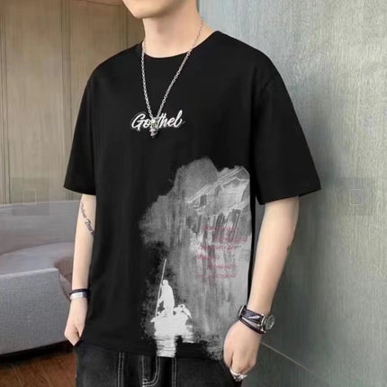 Short-Sleeved Men's Thin Simple 2024 T-Shirt New Loose Round Neck Summer Ins Trendy Hong Kong Style Student Male Street Stall Wholesale