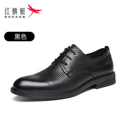 Red Dragonfly Men's Shoes Spring and Autumn Business Dress Leather Shoes Men's Leather Top Layer Cowhide Casual Soft Sole Office Wedding Shoes