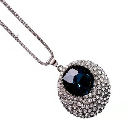 Korean Style Crystal Round Sweater Chain Long Fashion Versatile Autumn and Winter Necklace Pendant Light Luxury Chain