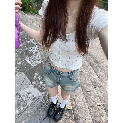 American Retro High Street Petite Shorts Hot Girl Washed Slimming Summer Denim High-Waisted Versatile New Hot Pants