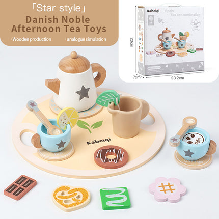 Children's Early Education Simulation Afternoon Tea Play House Teapot Cup Tea Set suit Wooden Cognitive Small Toy Simulation