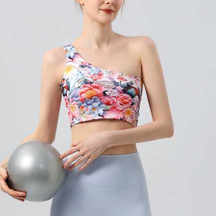 New Cross-border Foreign Trade Yoga Suit Single Oblique Shoulder Beauty Vest Running Sports Bra Gather Fitness Pants Yoga Suit suit