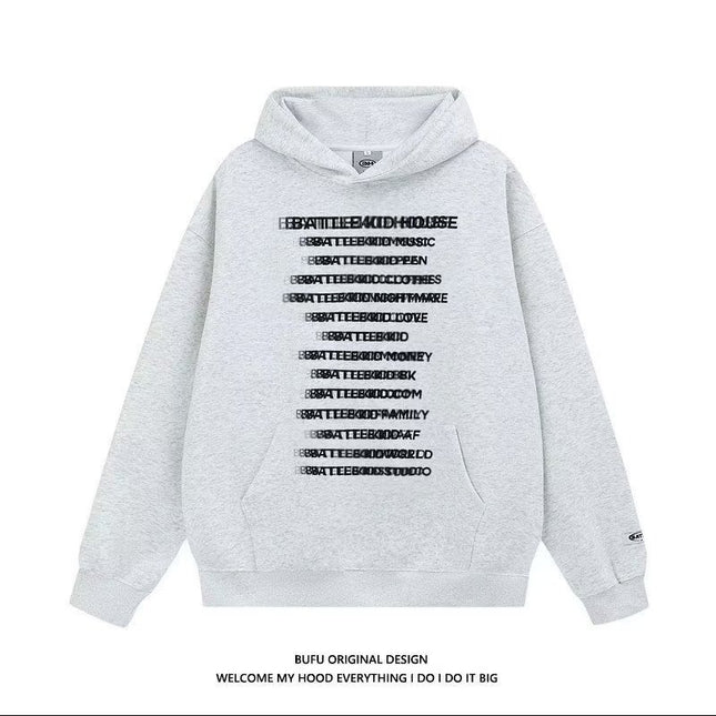 American-style retro printed fuzzy letter printed hooded sweater men's and women's street fashion brand loose lazy hoodie