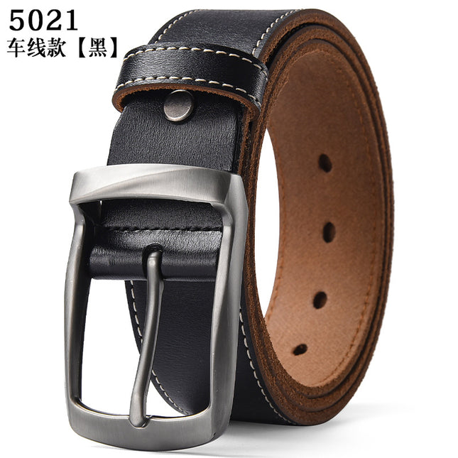 Factory Direct Sale Men's Pin Buckle Leather Belt Korean Style Trendy Casual Retro Pants Belt Pure Cowhide Genuine Leather Belt Wholesale Trendy