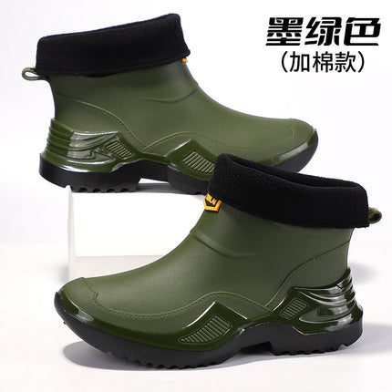 Military Green Trendy Cool Fashion Men's Short Rain Boots Sports Style Men's Waterproof Rubber Shoes Thickened Widened Non-Slip Men's Foreign Trade Rain Boots