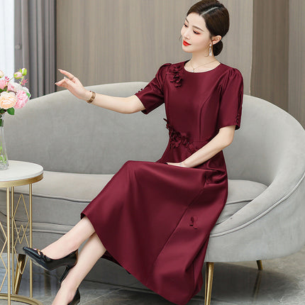 Xi Mother-in-law Wedding Dress wine red Dress 2024 Summer New Mother Dress Retro Elegant Embroidered dress