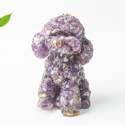 Natural Crystal Crushed Stone Resin Teddy Dog Animal Figurine Decoration for Home Desktop Decoration Cute Amethyst
