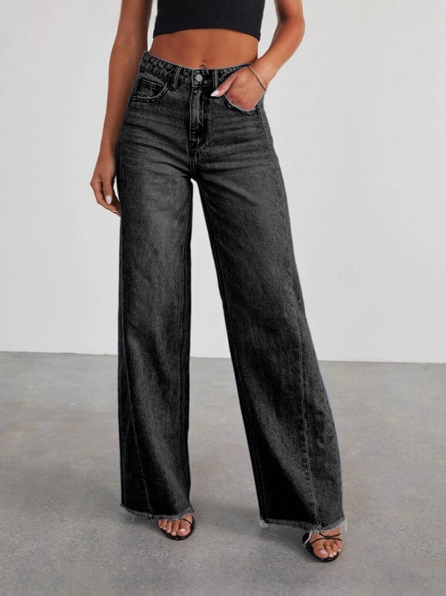 2025 European and American Cross-Border New Products Amazon Loose Wide-Leg Side Seam Patchwork Frayed Hem Jeans for Women 32150