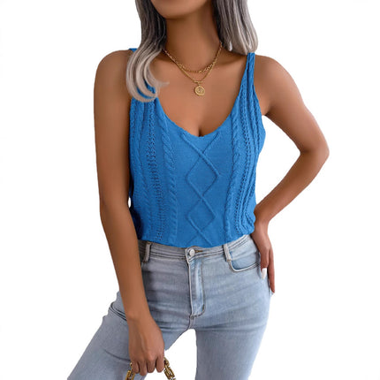 Real Shot of 2026 Spring/Summer European and American Casual V-Neck Cable Knit Hollow-Out Top Vacation Knitwear Independent Cross-Border Women's Fashion