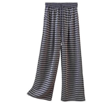 Lazy Black Grey Striped Wide-leg Pants Women's Spring and Summer 2025 New Style Slimming Straight Casual Loose Mop Pants