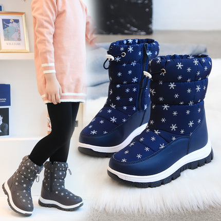2026 Winter New Children's Snow Boots Snowflake High-Top Cute Fashionable Cotton Shoes Casual Soft Sole Warm