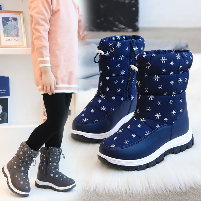 2026 Winter New Children's Snow Boots Snowflake High-Top Cute Fashionable Cotton Shoes Casual Soft Sole Warm