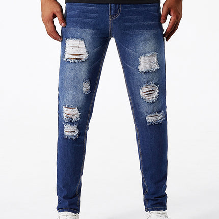 New American Style Trendy Ripped Light Blue Stretch Jeans Men's Pants Wholesale Zengcheng Xintang