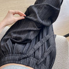 Black - summer wide leg pants - with pockets / M