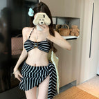 Black striped bikini + black striped apron / S 40-47.5kg
