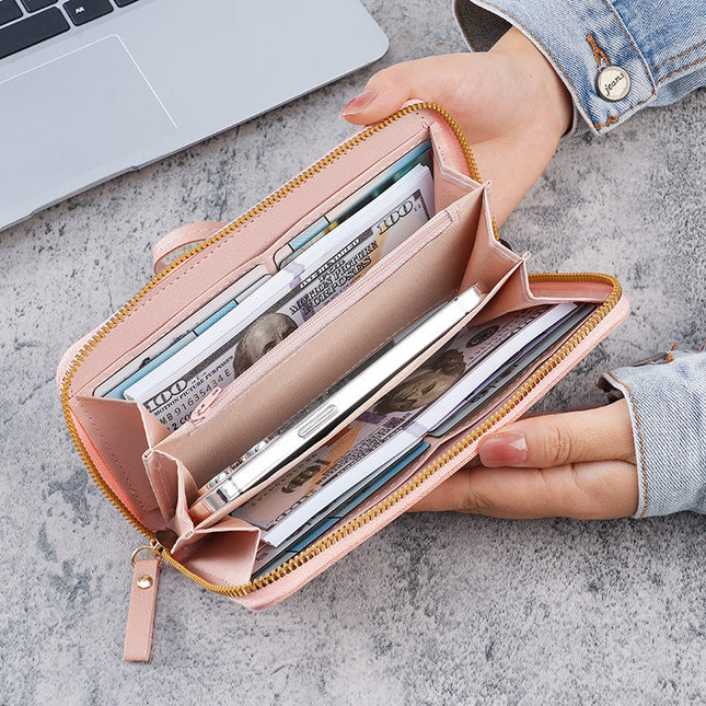 Factory wholesale new wallet women's zipper long Korean style mobile phone bag large capacity Fashion Coin Purse handbag