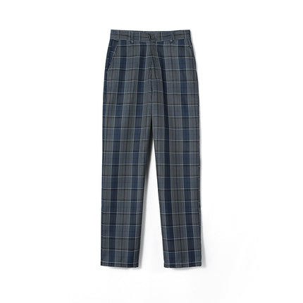 Factory Direct Sales Special Price Men's and Women's Plaid Trousers High-Waisted Student Trousers Evening Matte Gray Small Grids Olive Grids Class Uniform