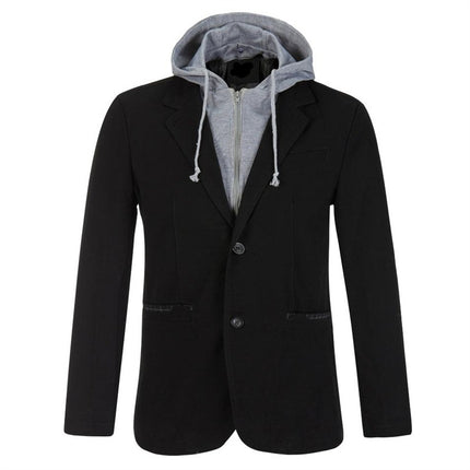 Stitching Removable Hat Small Suit Men's Two-Button Casual Suit One-Piece Fat Man Jacket plus size Jacket
