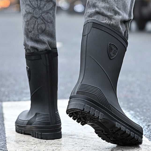 2026 New Cross-Border Korean and Japanese Waterproof Rubber Shoes, Fashionable Water Shoes, Outdoor Non-Slip Mid-Calf Fleece-Lined Men's Rain Boots