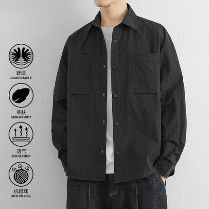 Youth Tooling Shirt Men's Spring and Autumn Fashionable Brand Loose Lapel Shirt Fashionable Casual Long Sleeve Jacket Coat Men