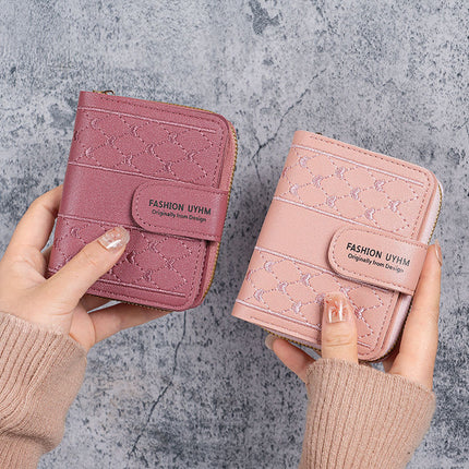 Factory New Women's Wallet Short Zipper Large Capacity Coin Purse All-match Embroidered Color Clutch Card Bag