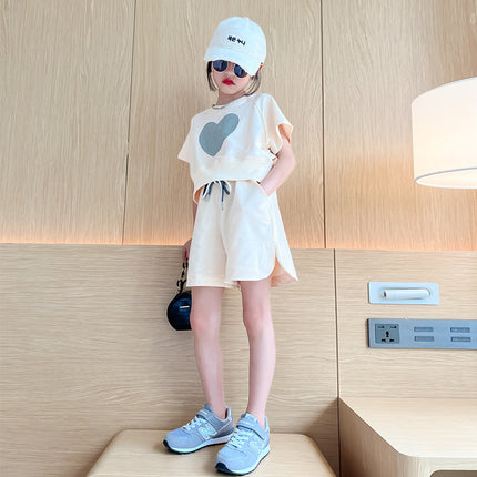 Girls' Love Short-sleeved Shorts Set 2024 Summer New Korean-style Loose Casual Large Children's Two-piece Set
