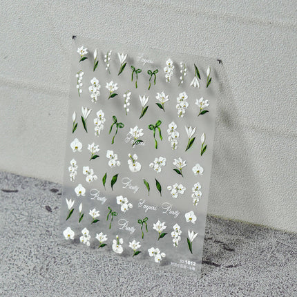 Fresh Bow Lily of the Valley Small Lily Nail Art Stickers Adhesive 3D Relief Trendy Japanese Flower Nail Decals