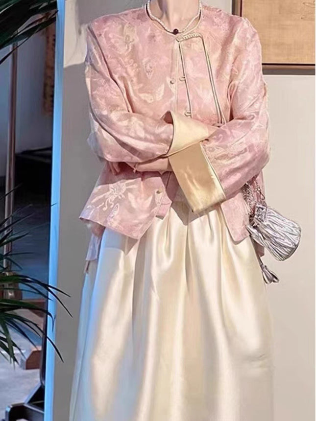 Niche Design New Chinoiserie Light National Style Top 2024 Spring New Buttoned Tang Suit Skirt Suit