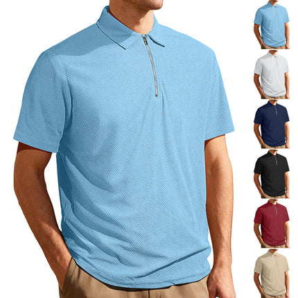 European and American Cross-border Men's Summer New Casual Loose Towel Jacquard Zipper Placket Men's Short-sleeved Polo Shirt