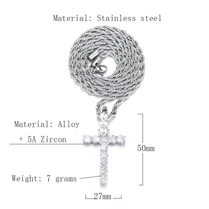 Cross-border new zircon cross necklace temperament cold fashion hip hop pendant jewelry factory wholesale